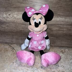 Disney Minnie Mouse Pink & White Polka Dot Dress 16” Inch Stuffed Plush Toy Doll